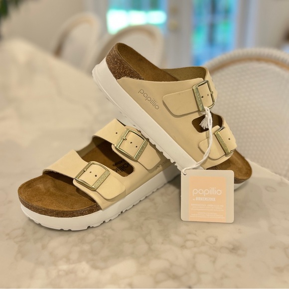 New in Box! Birkenstock Arizona pap flex platform sandals in ECRU size 36 uk - Picture 12 of 13
